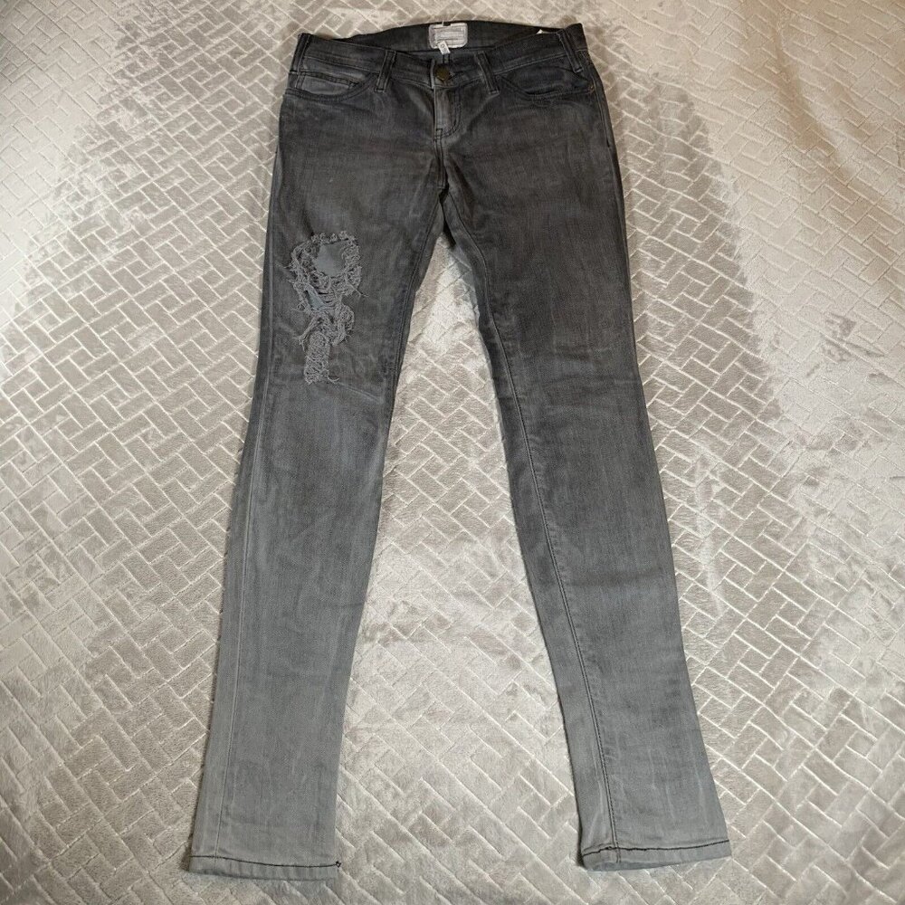 Current Elliott Womens 26 Denim Jeans Gray Distressed 80s Style Skinny Stretch